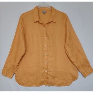 J.Jill 100% Linen Orange Button Front Long Sleeve Tunic Top Sz 3X
